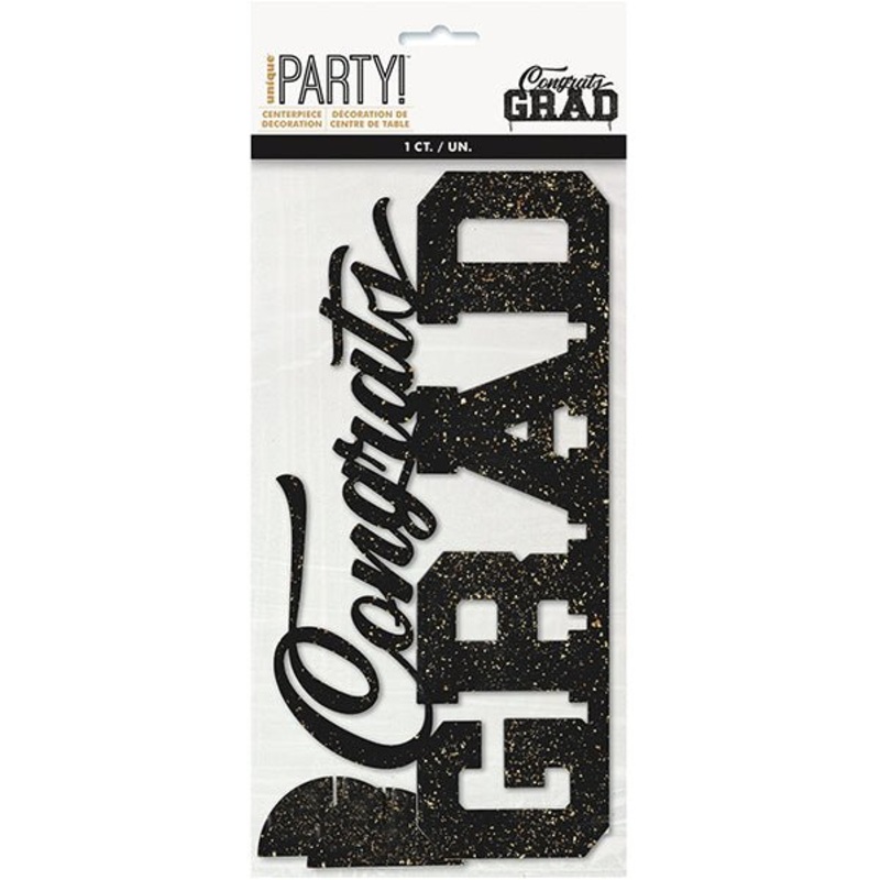 Black With Gold Fleck "Congrats Grad" Plastic Centrepiece 28cm