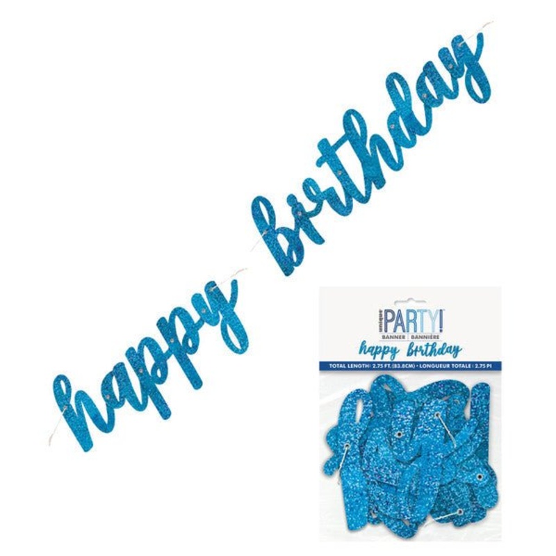 Blue Foil Script "Happy Birthday" Prismatic Jointed Banner - 83.8cm