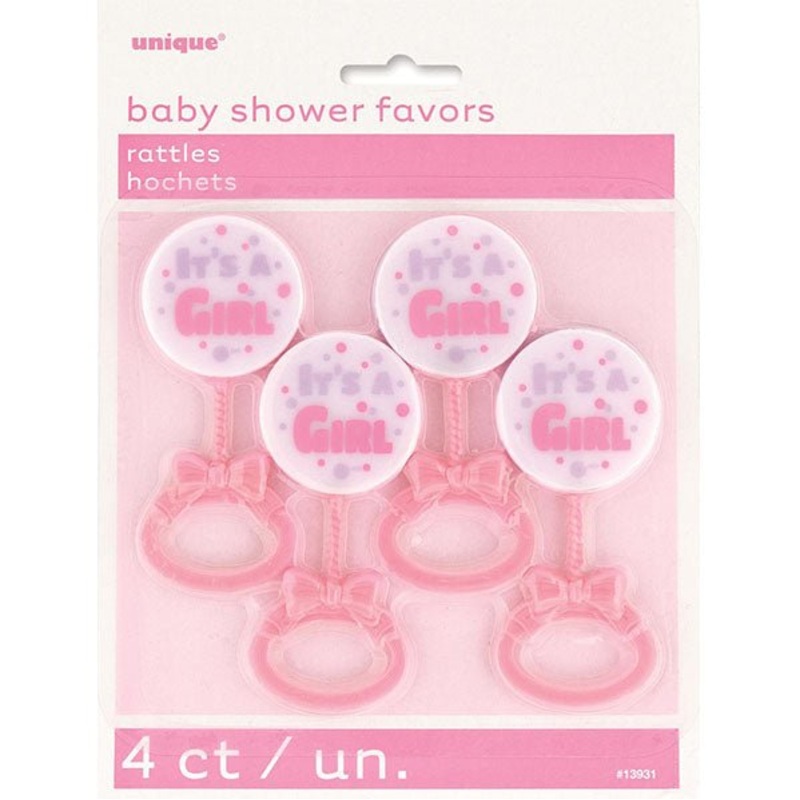 "It's A Girl" Rattles - Pink (Pack of 4)