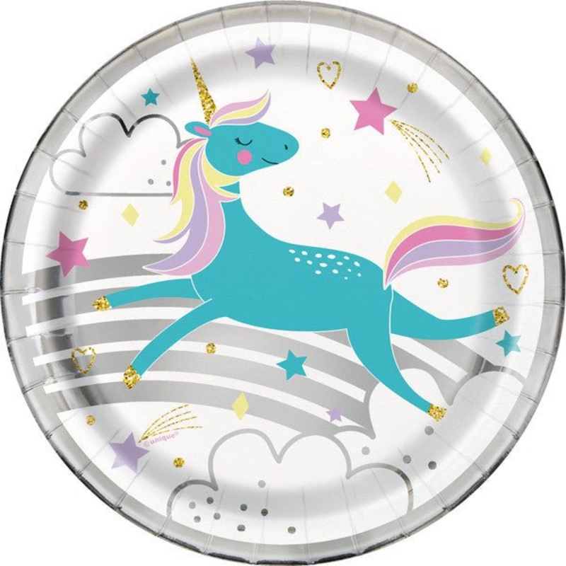 Magical Unicorn Foil Stamped Paper Plates 18cm (Pack of 8)