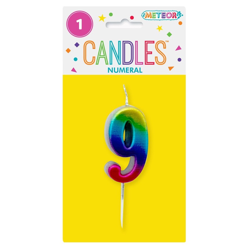 Metallic Rainbow Mini Numeral Pick Candle - 9
