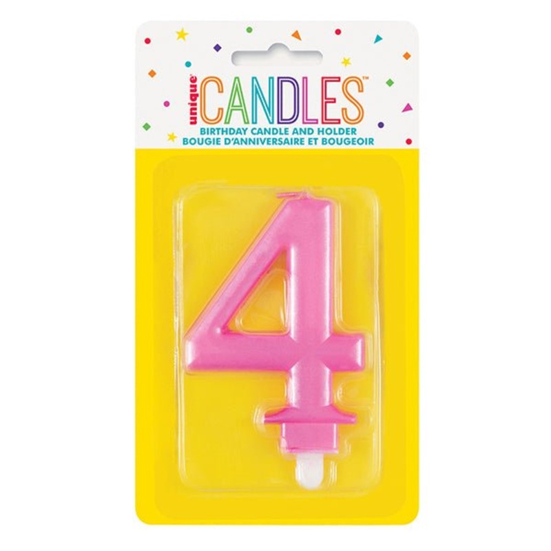 Metallic Pink Numeral Candle - 4