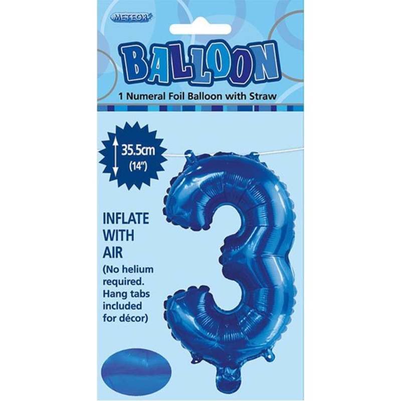 Royal Blue "3" Numeral Foil Balloon (35cm)