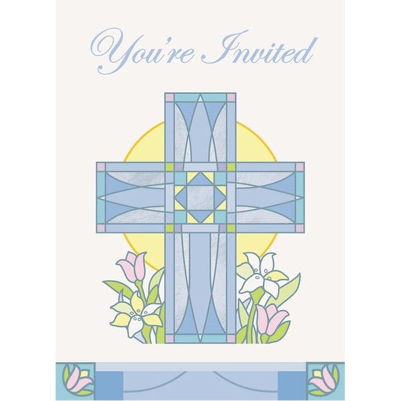 Sacred Cross Blue Invitations (Pack of 8)
