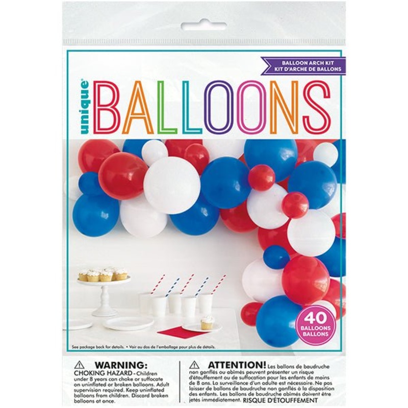 Balloon Arch Kit - Red, White & Blue (40 piece set)