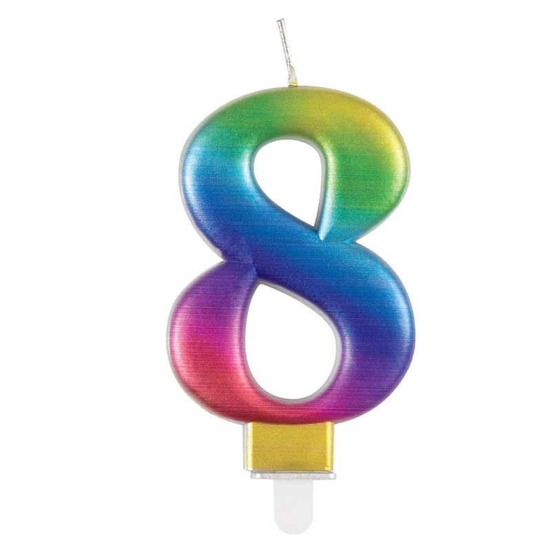 Metallic Rainbow Numeral Candle - 8