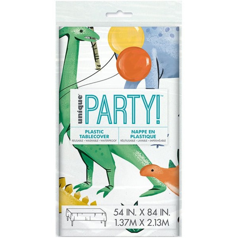 Partying Dinosaur Printed Tablecover 137cm x 213cm