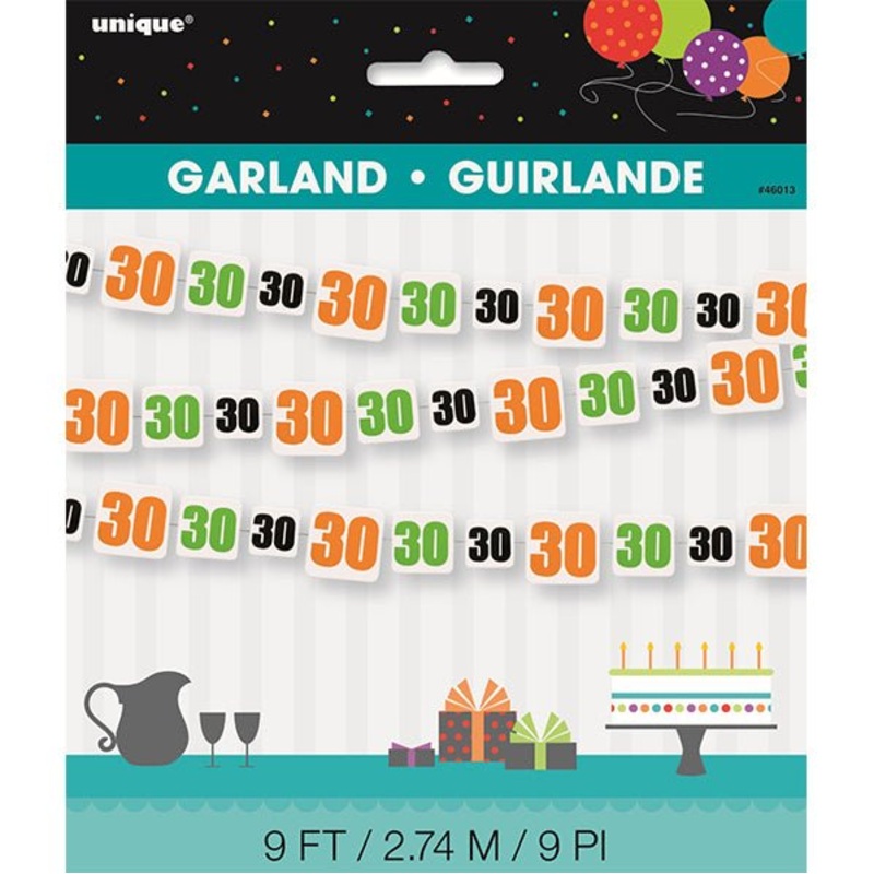 Birthday Cheer "30" Paper Garland (2.74m)