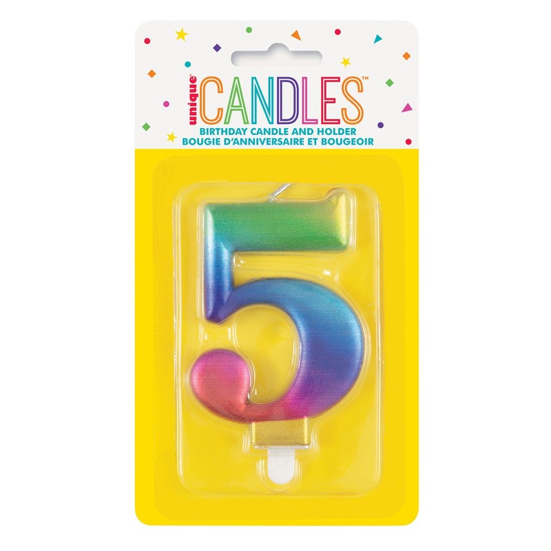 Metallic Rainbow Numeral Candle - 5