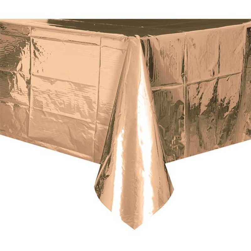 Metallic Rose Gold Plastic Tablecover 137cm x 274cm