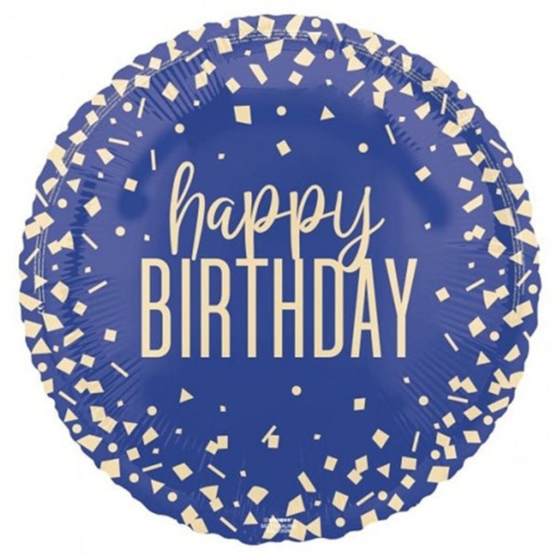 Navy Blue Confetti "Happy Birthday" Foil Balloon 45cm