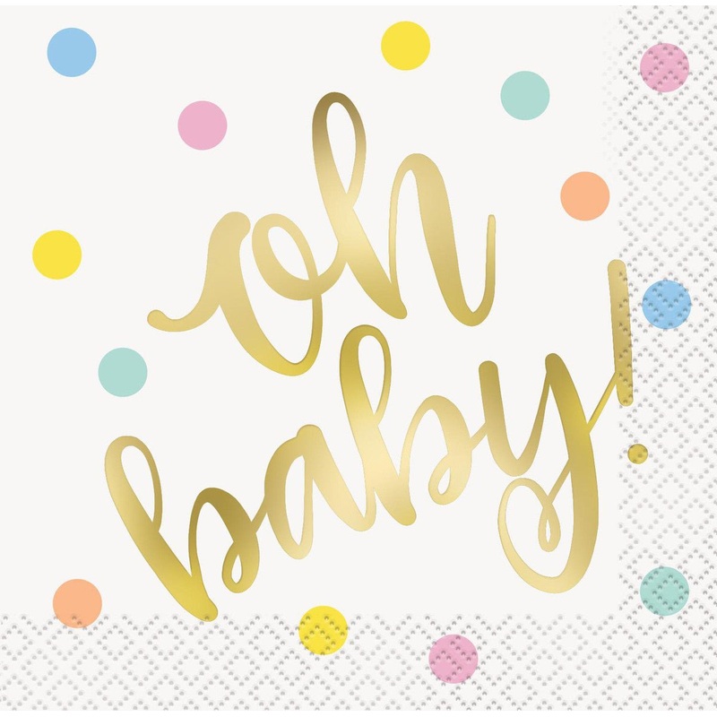 "Oh Baby" Foil Stamped Beverage Napkins (Pack of 16)