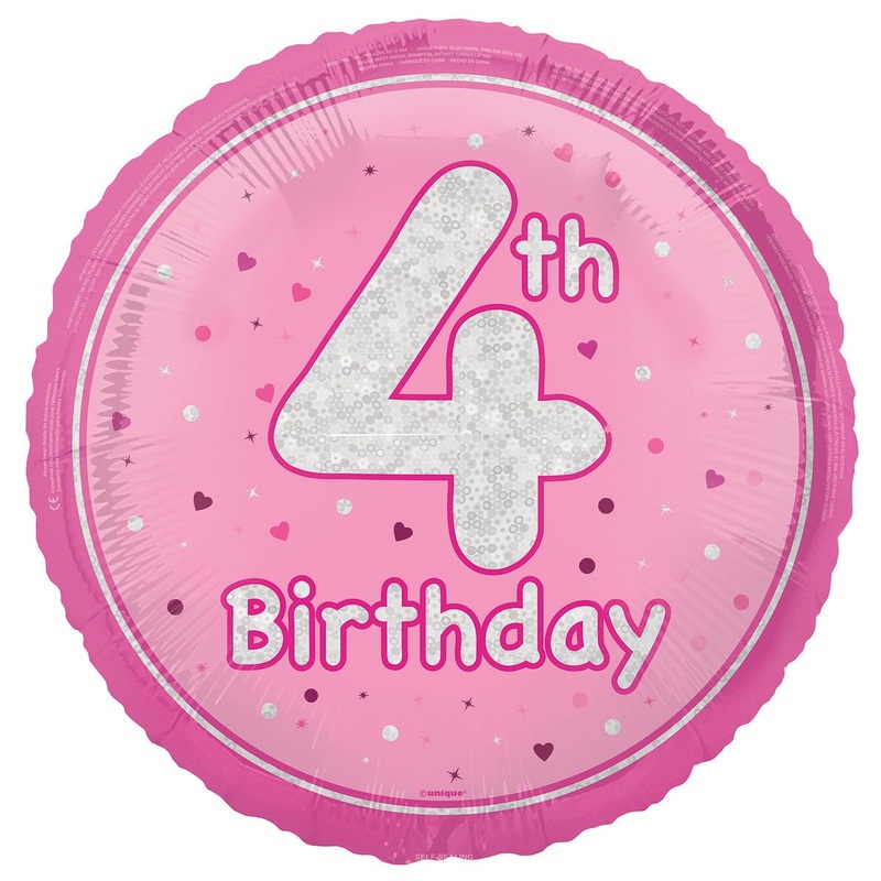 Pink "4th Birthday" Foil Prismatic Balloon 45cm