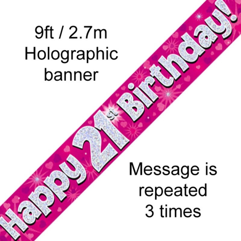 Holographic Pink 21st Birthday Banner | 9ft Party Decoration