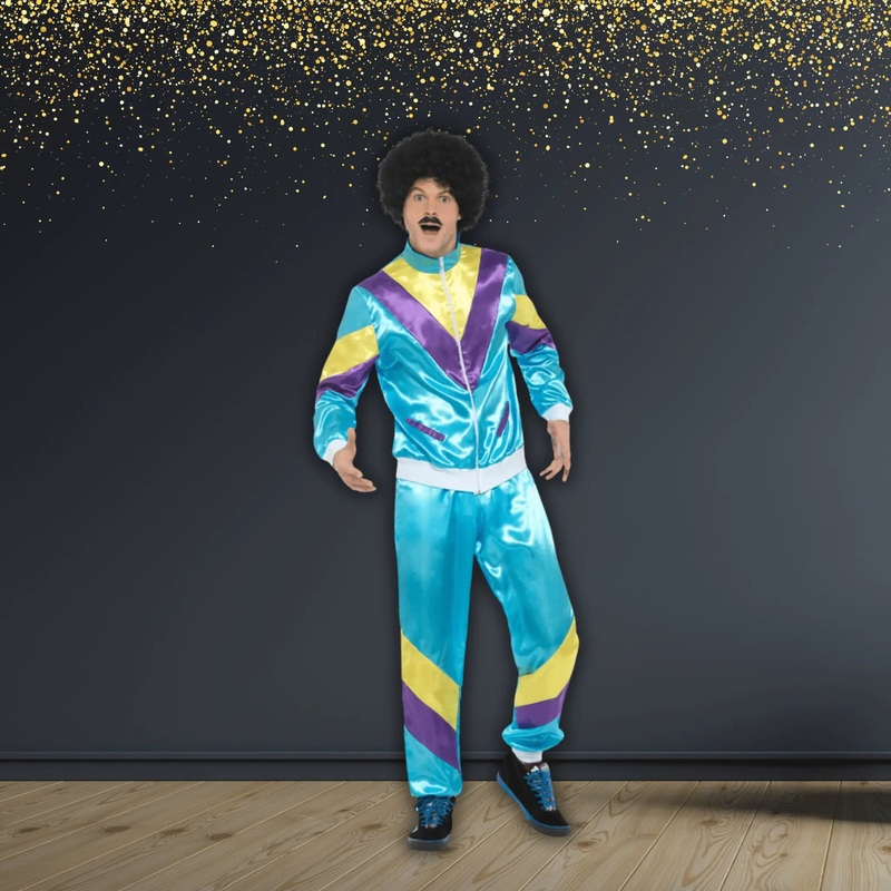 Men's 80s Retro Tracksuit Costume  Blue & Neon