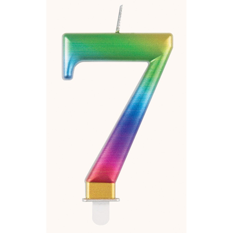 Metallic Rainbow Numeral Candle - 7