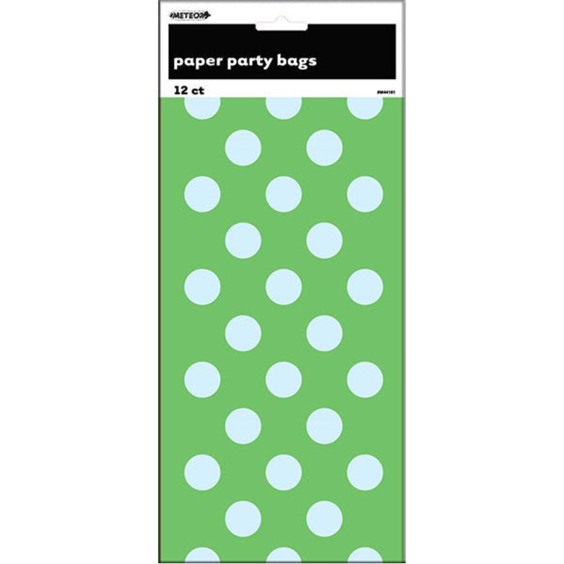 Paper Bags - Lime Green Dots (Pack of 12)