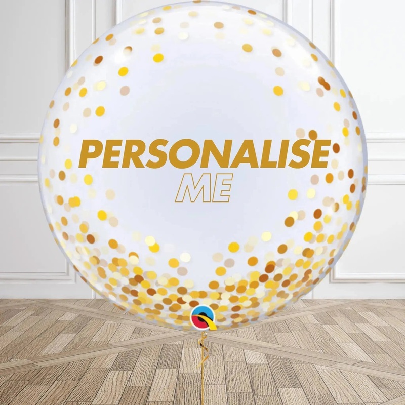 Personalised Gold Confetti Bubble Balloon - Customizable Inside Options