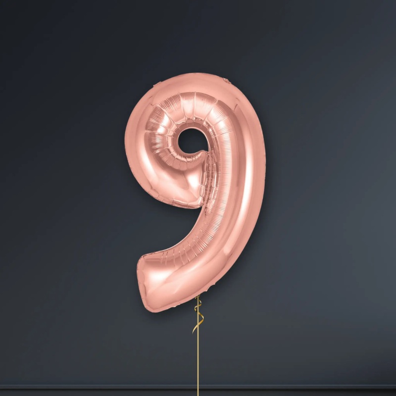 Rose Gold Number Balloons - 34", With Helium