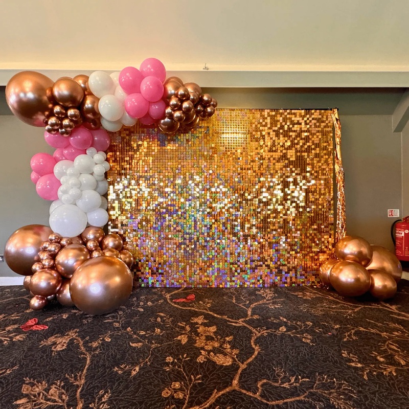 Rose Gold Sequin Wall with Half Balloon Arch