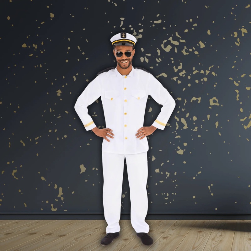 Navy Officer Costume  Top, Trousers & Hat Fancy Dress Set