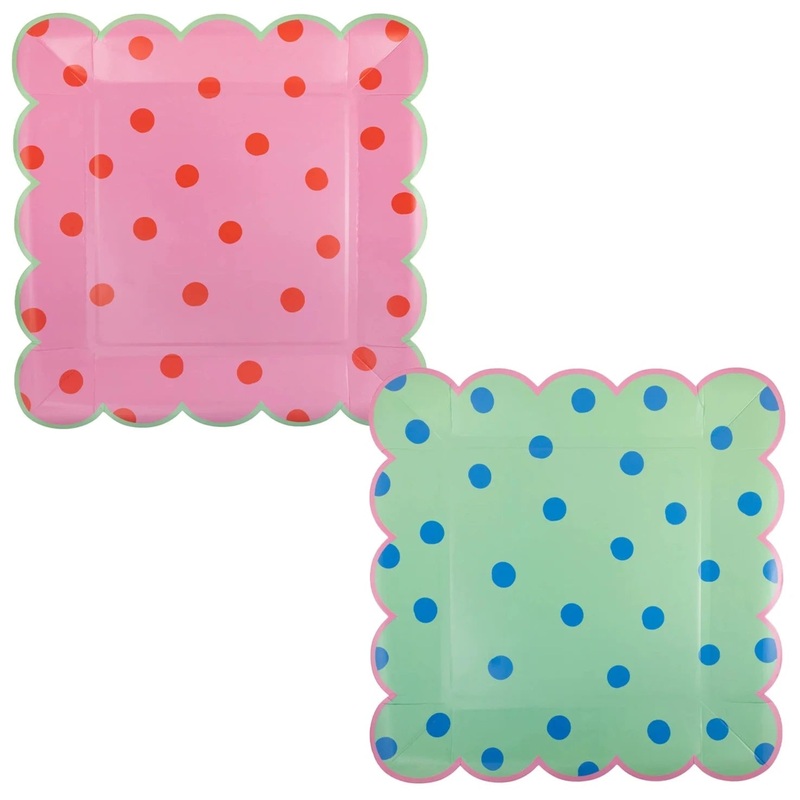 Pink & Green Polka Dot Dinner Plate Set 8ct
