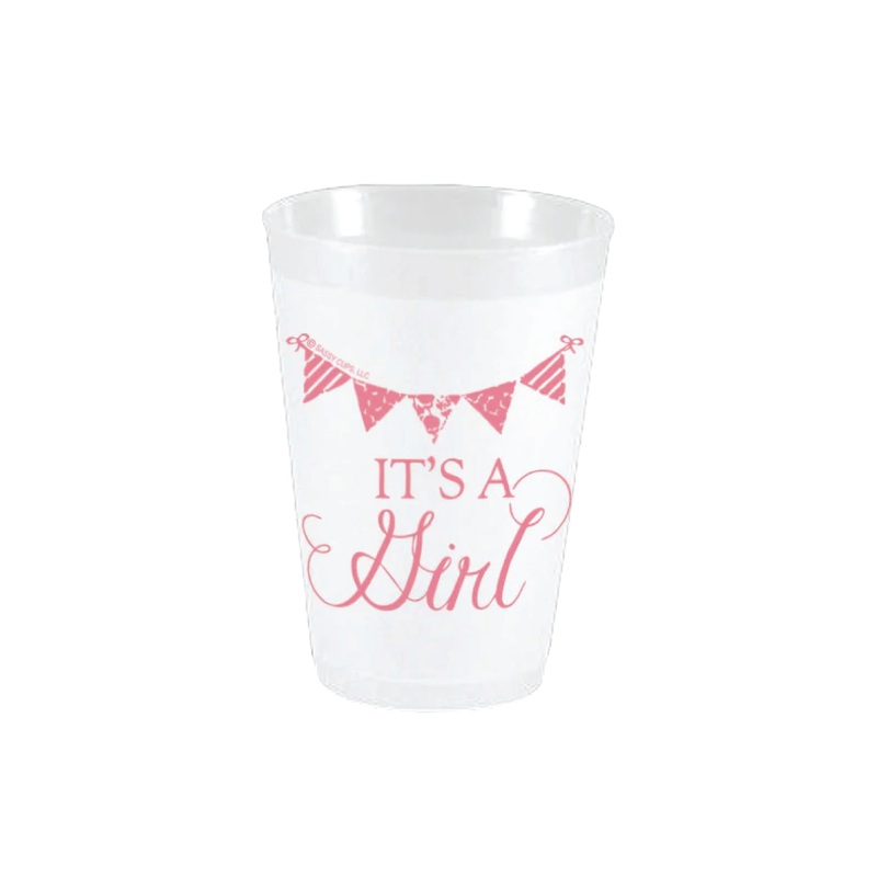 It's a Girl Pennant Frosted Plastic Cups 10ct