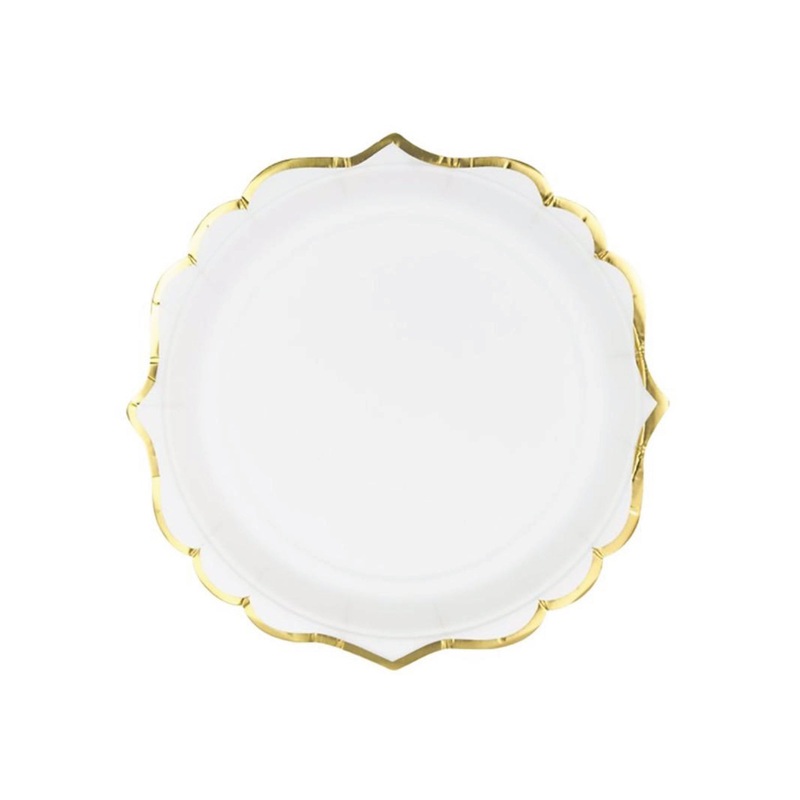 White Gold-Trimmed Scalloped Dessert Plates 6ct
