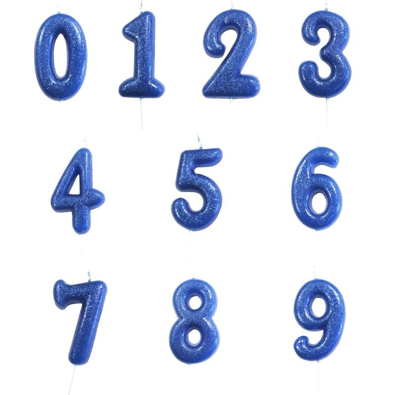 Blue Glittery Number Candles