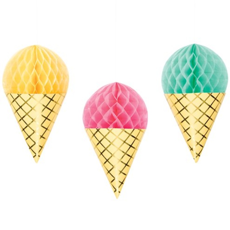 Ice Cream Honeycomb Hanging Cutouts Pk 3
