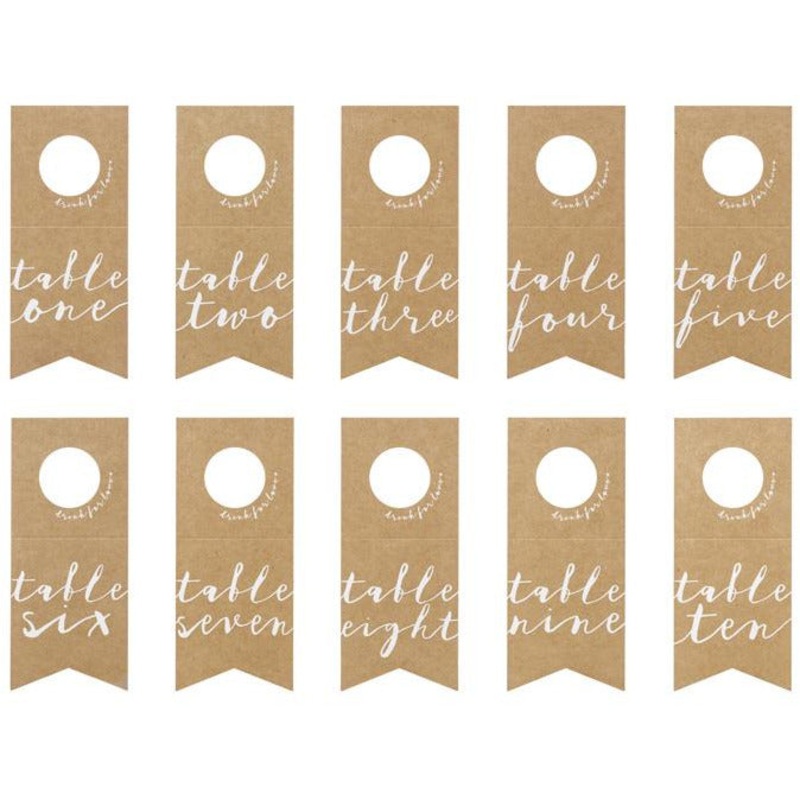 Table numbers - bottles hangers (Pk10)