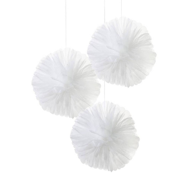White Tulle Pom Poms Pk 3