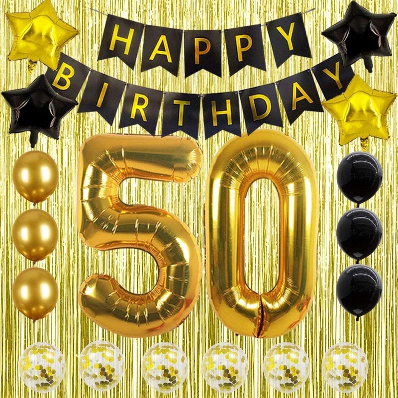 50th Gold and Black Birthday Party Decoration Kit
