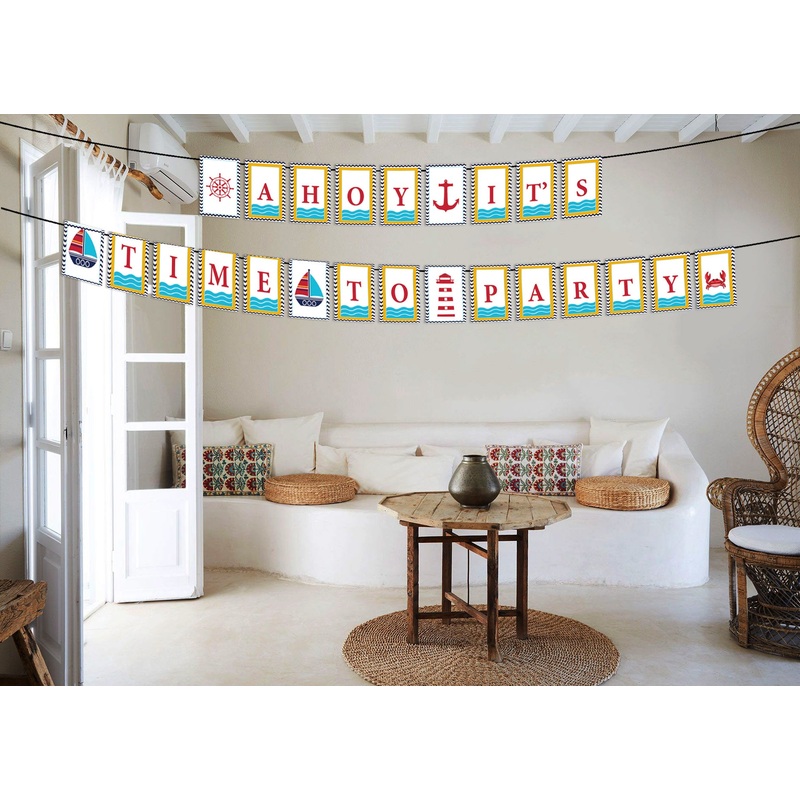 Nautical Ahoy  Theme Birthday Party Banner for Decoration