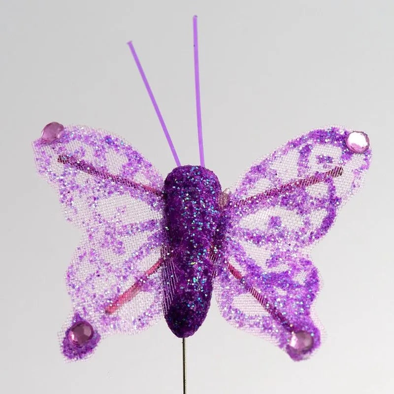 Sparkle Purple Butterfly On Stem