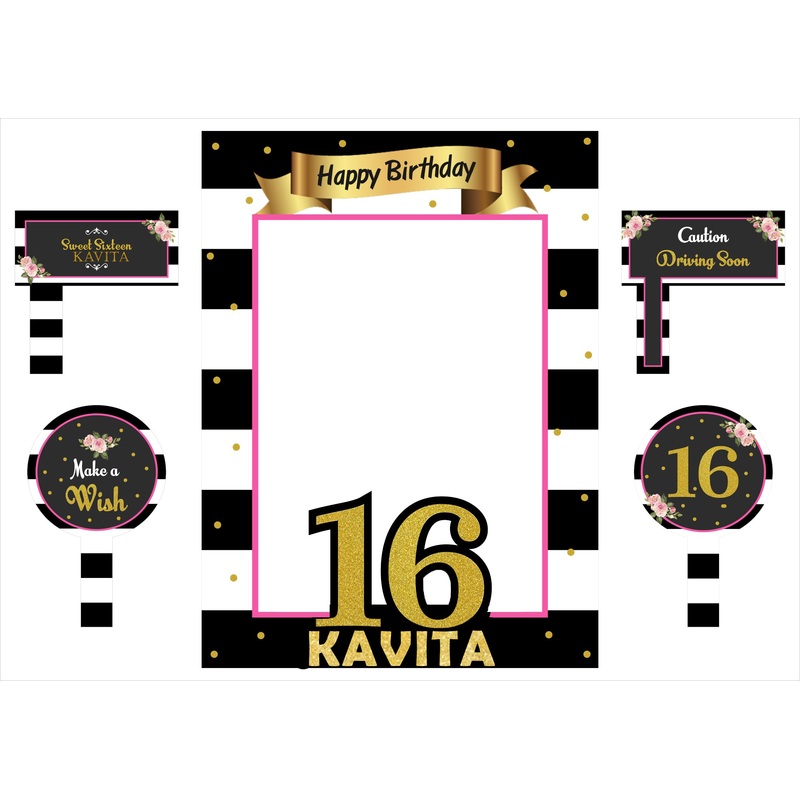 16th Birthday Party Selfie Photo Booth Frame & Props
