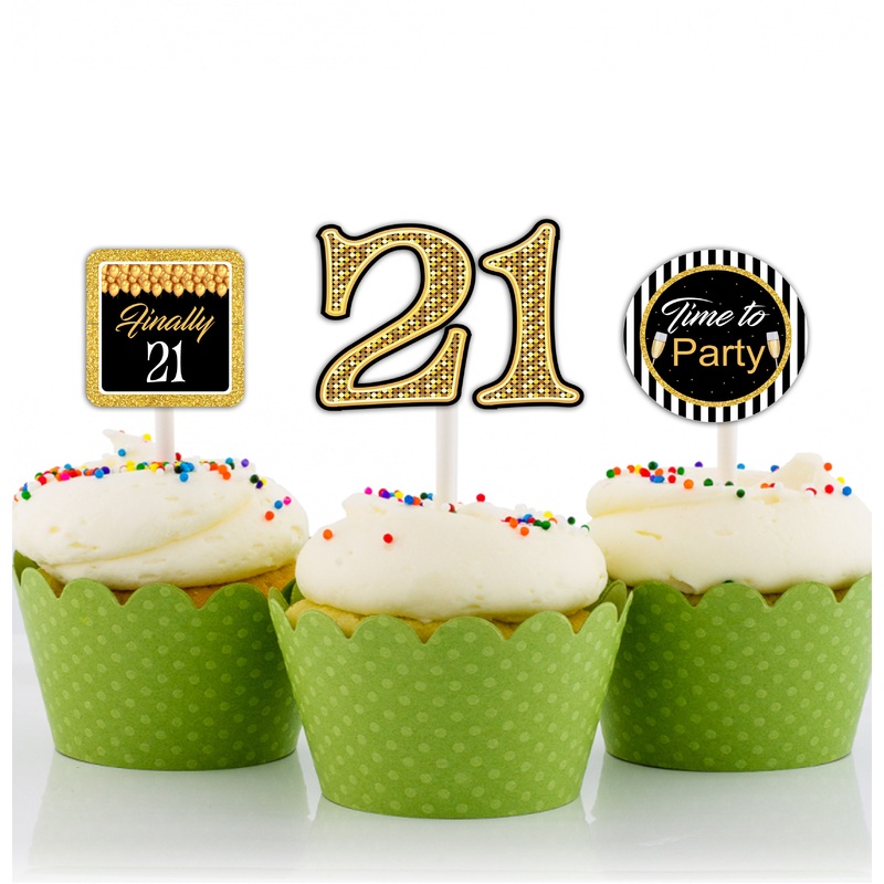 21st Birthday Party Cupcake Toppers for Decoration