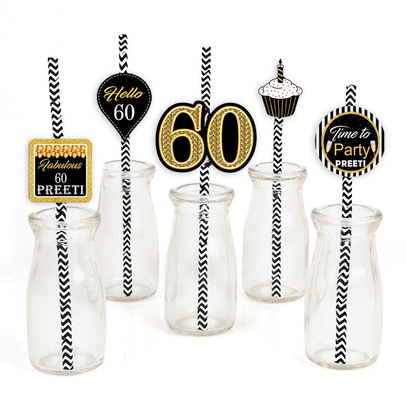 60th Birthday Party Paper Decorative Straws