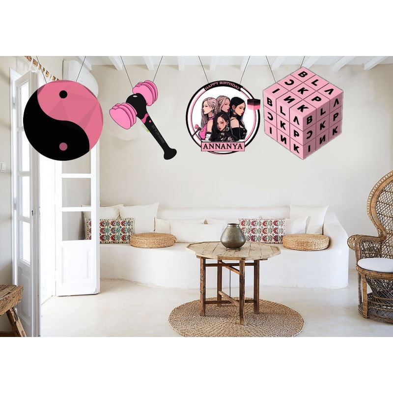 Black Pink Theme Birthday Party Theme Hanging Set for Decoration