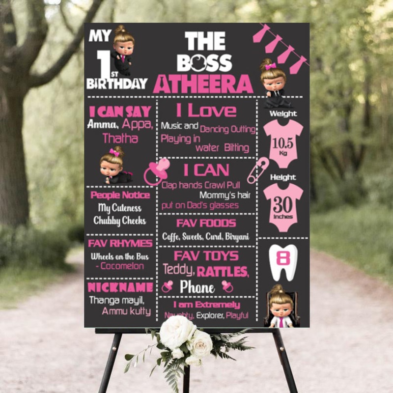 Boss Baby Girl Theme Customized Chalkboard/Milestone Board for Kids Birthday Party