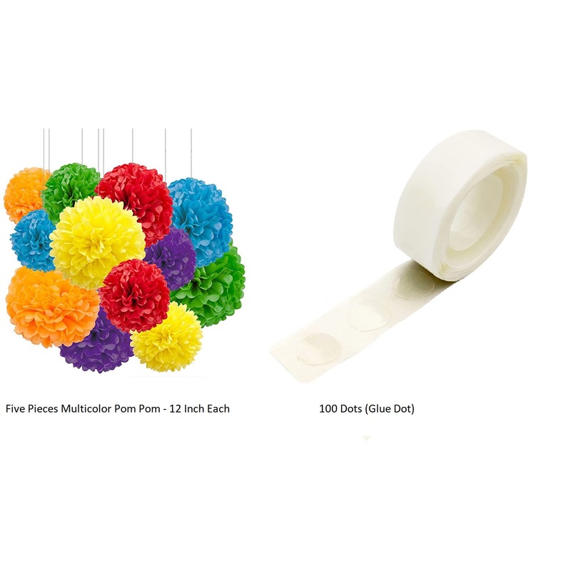 Free Paper Pom Pom Multi color Decoration - Pack of 5 with glue dot