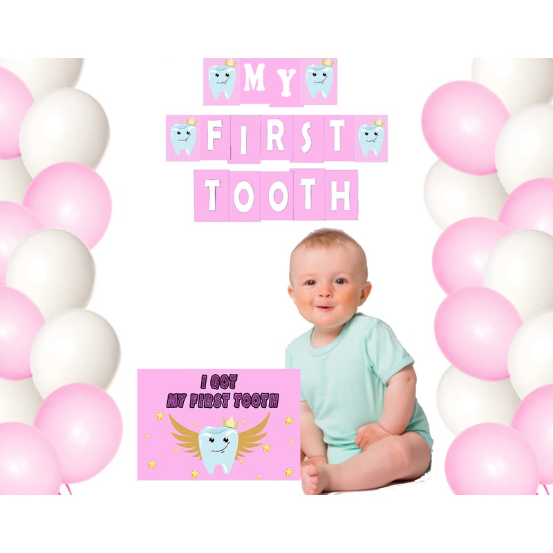 My First Tooth Party Banner Photo Prop Girls