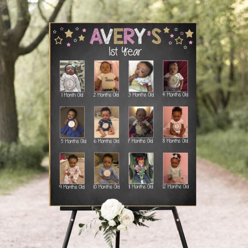 My First Year - Girl Monthly Milestone Photo Photo Milestone Month Board Birthday Decoration