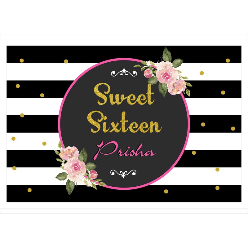 Personalize 16th Birthday White Black Party Backdrop Banner