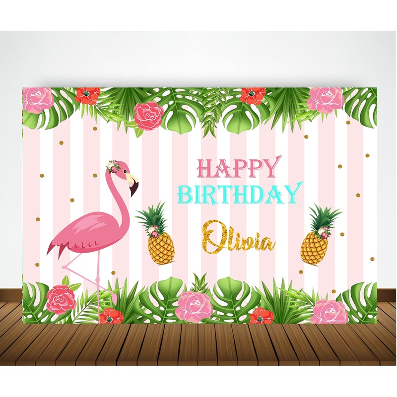 Personalize Flamingo Backdrop Banner