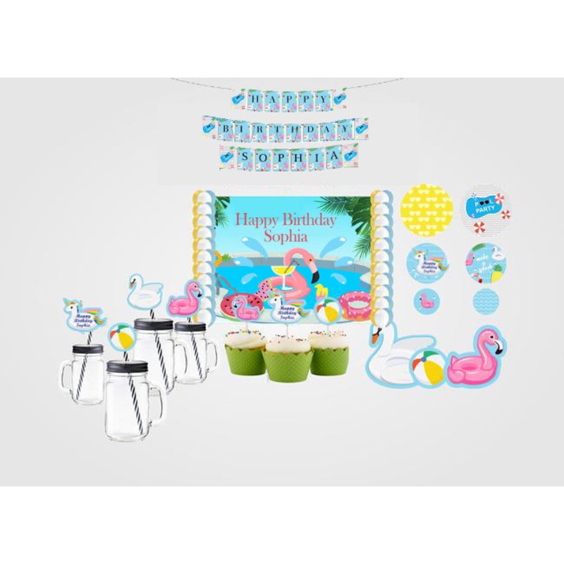 Pool Party Decoration Kit With Backdrop And Decorations