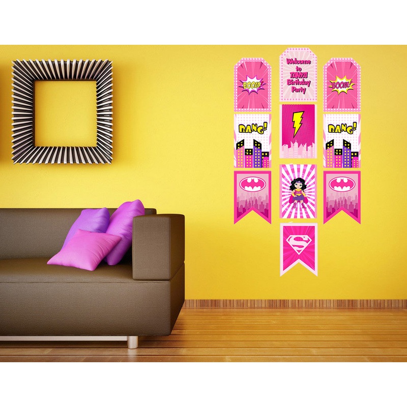 Super Girl Theme Birthday Paper Door Banner for Wall Decoration