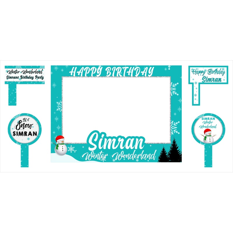 Winter Wonderland Theme Birthday Party Selfie Photo Booth Frame & Props