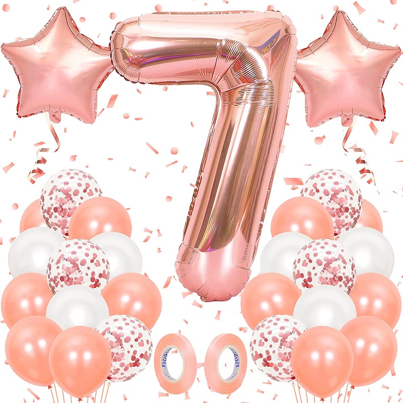 16 Inch Rose Gold Number 7 Balloon, Large Helium Balloon Birthday Party Decorations for Girls, Rose Gold Latex Balloons, 2 Year Party Supplies for Baby Shower Birthday Celebration
