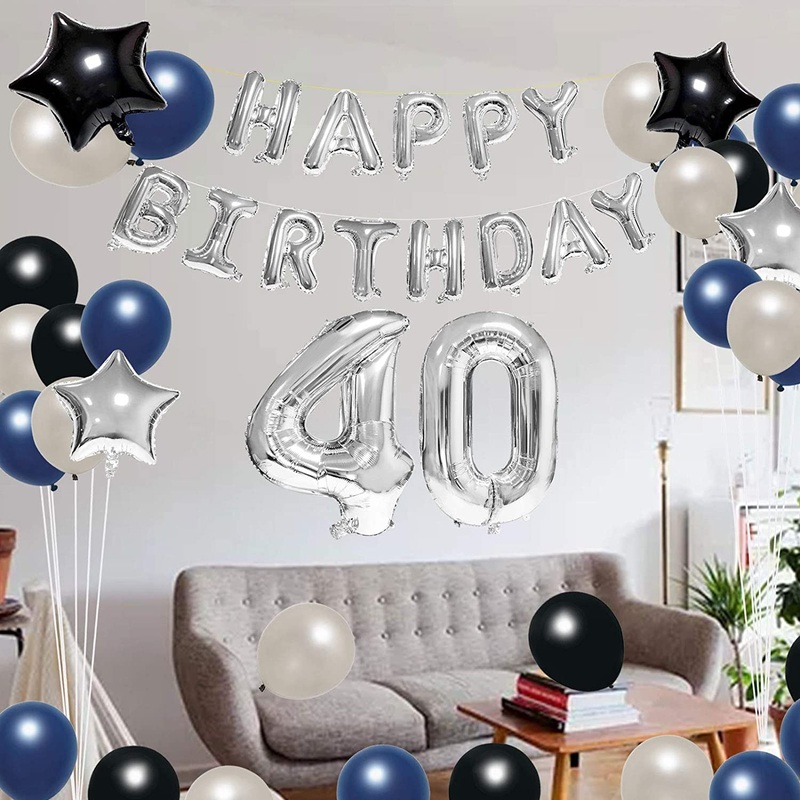 40th Navy Blue Themed Birthday Decoration Kit